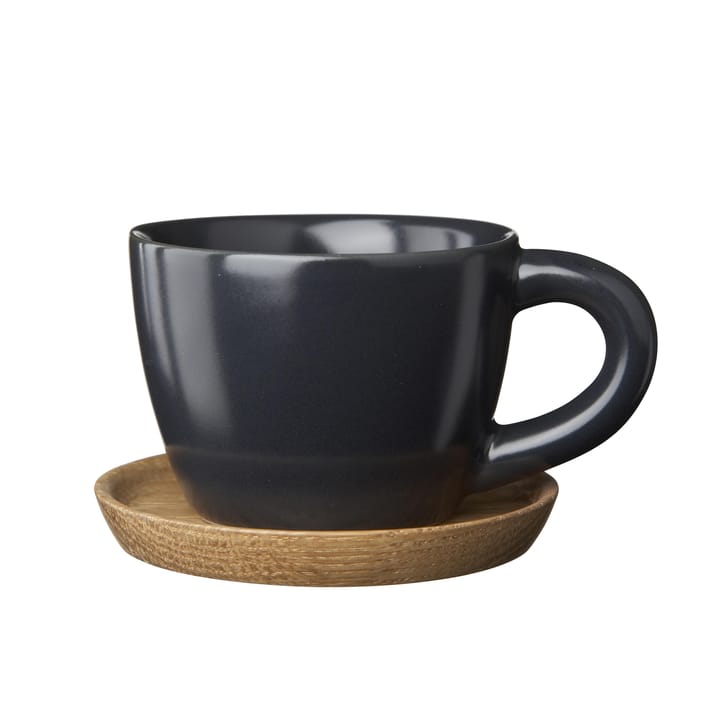 Höganäs espressomugg med träfat 10 cl - grafitgrå matt - Höganäs Keramik