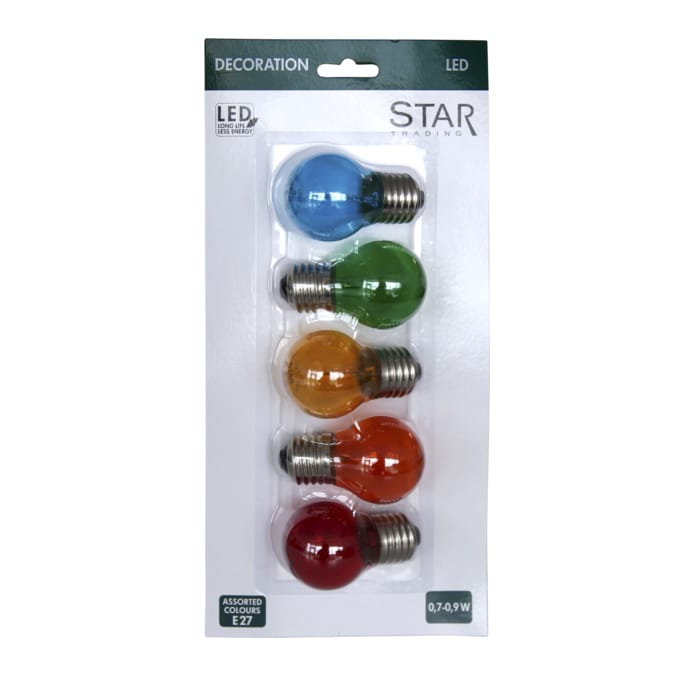 Star Trading partylampor E27 5-pack - 4,5 cm, olika färger - Star Trading